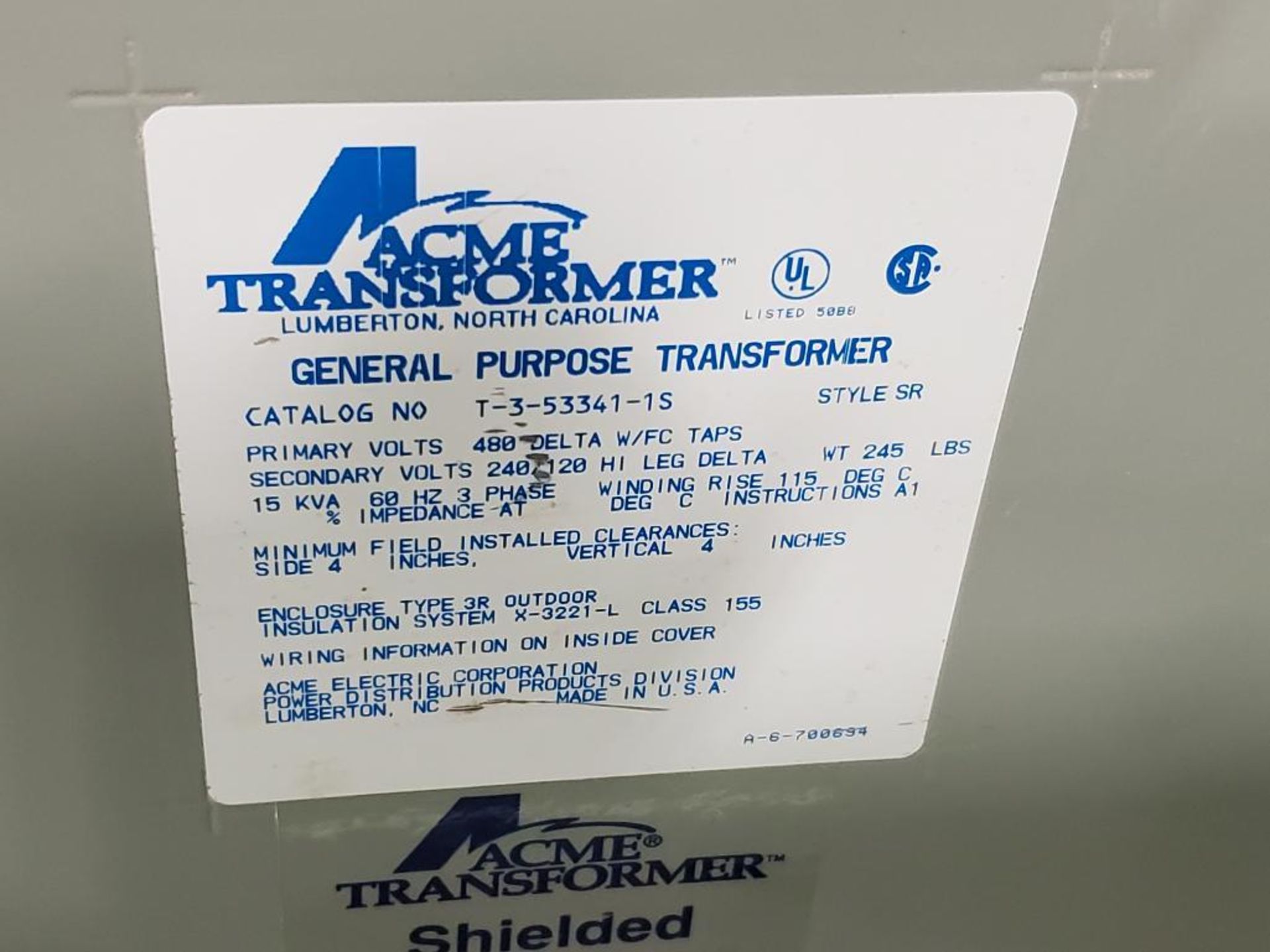 15kVa Acme transformer. Catalog T3533411S. - Image 3 of 5