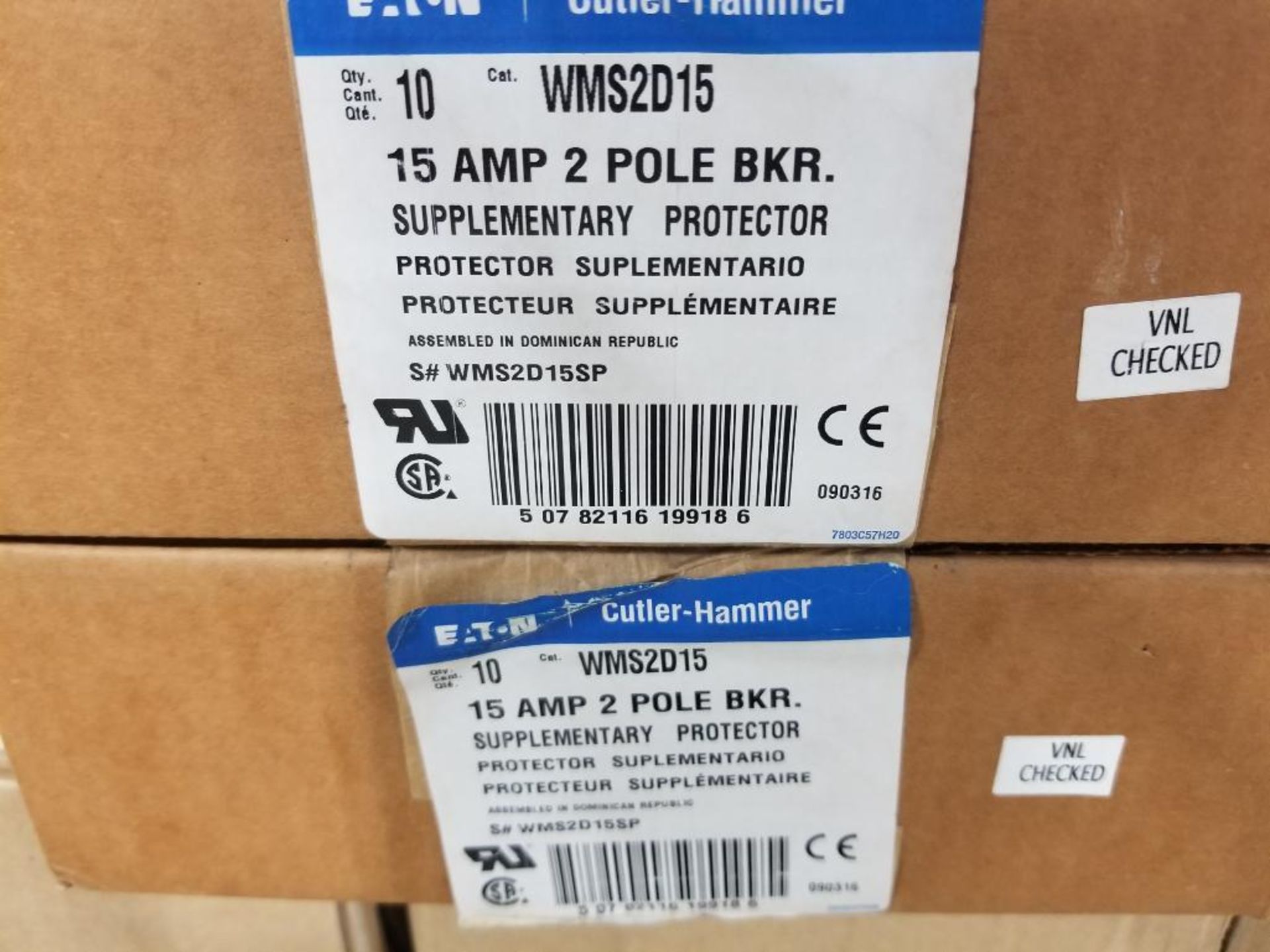 Qty 20 - Cutler Hammer WMS2D15 15AMP 2-Pole breaker. (2) 10Ct boxes. New in sealed box. - Image 2 of 3