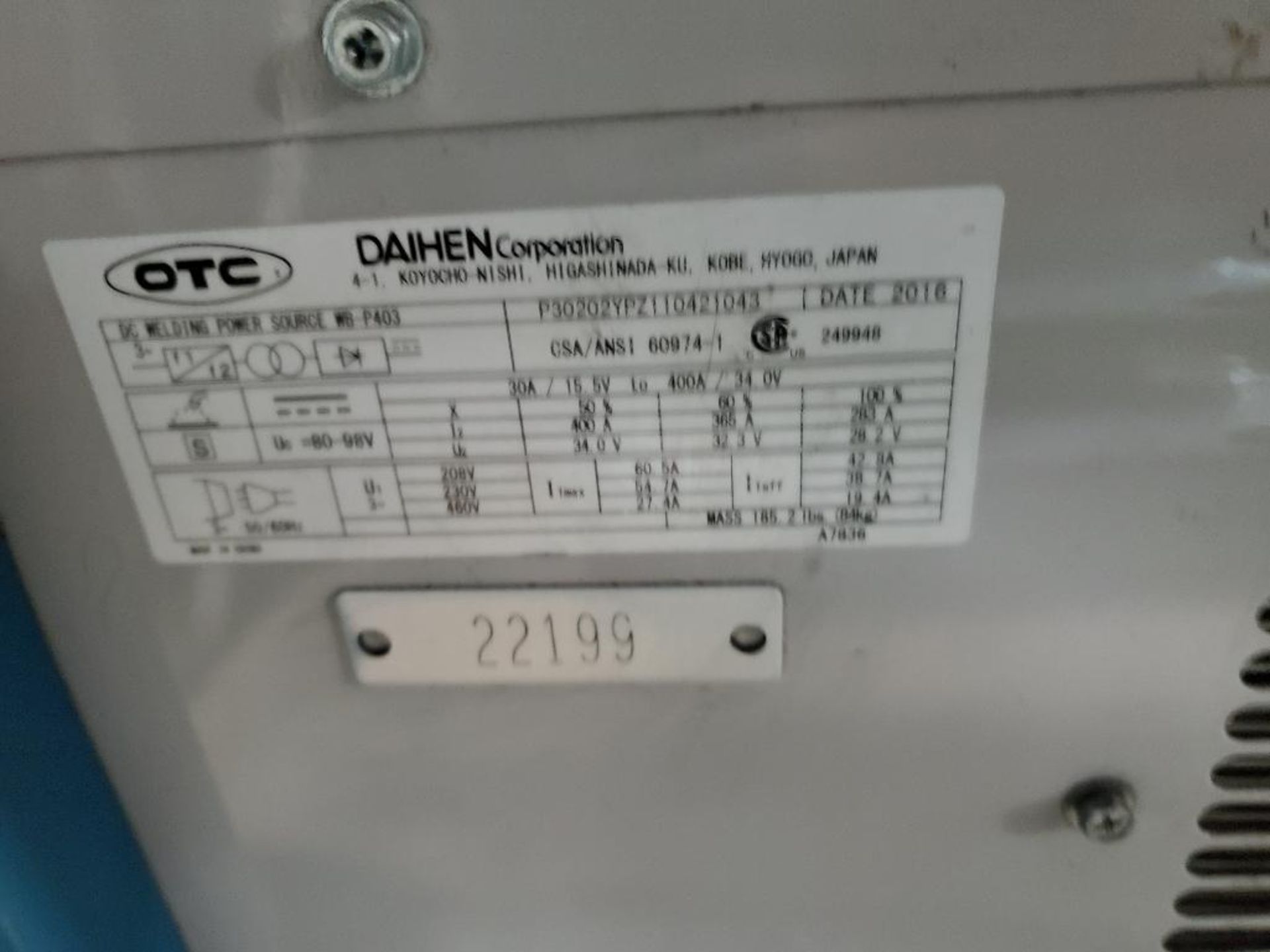 Daihen OTC dc welding power source. Welbee P400 WB-P400. - Image 4 of 4