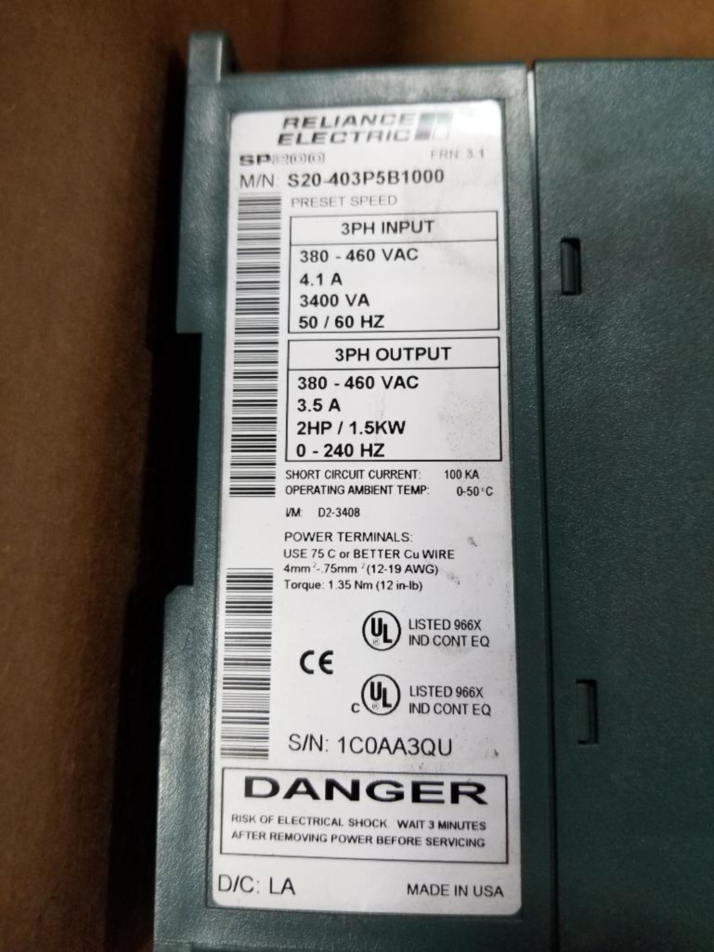 Reliance Electric SP200 AC Drive S20-403P5B1000. 2HP/1.5kW. - Image 5 of 5