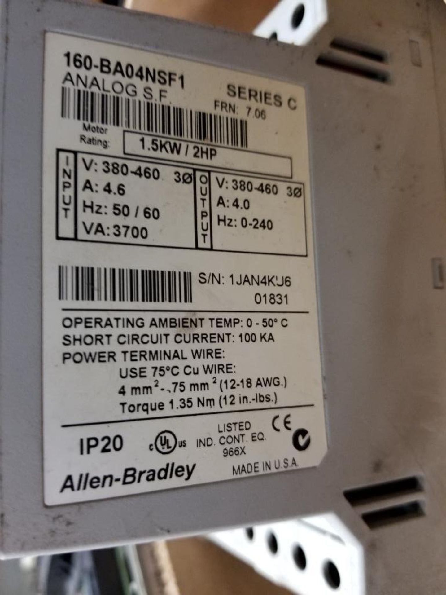 Allen Bradley 160-BA04NSF1 analog s.f. drive. 1.5kW / 2HP. - Image 4 of 4