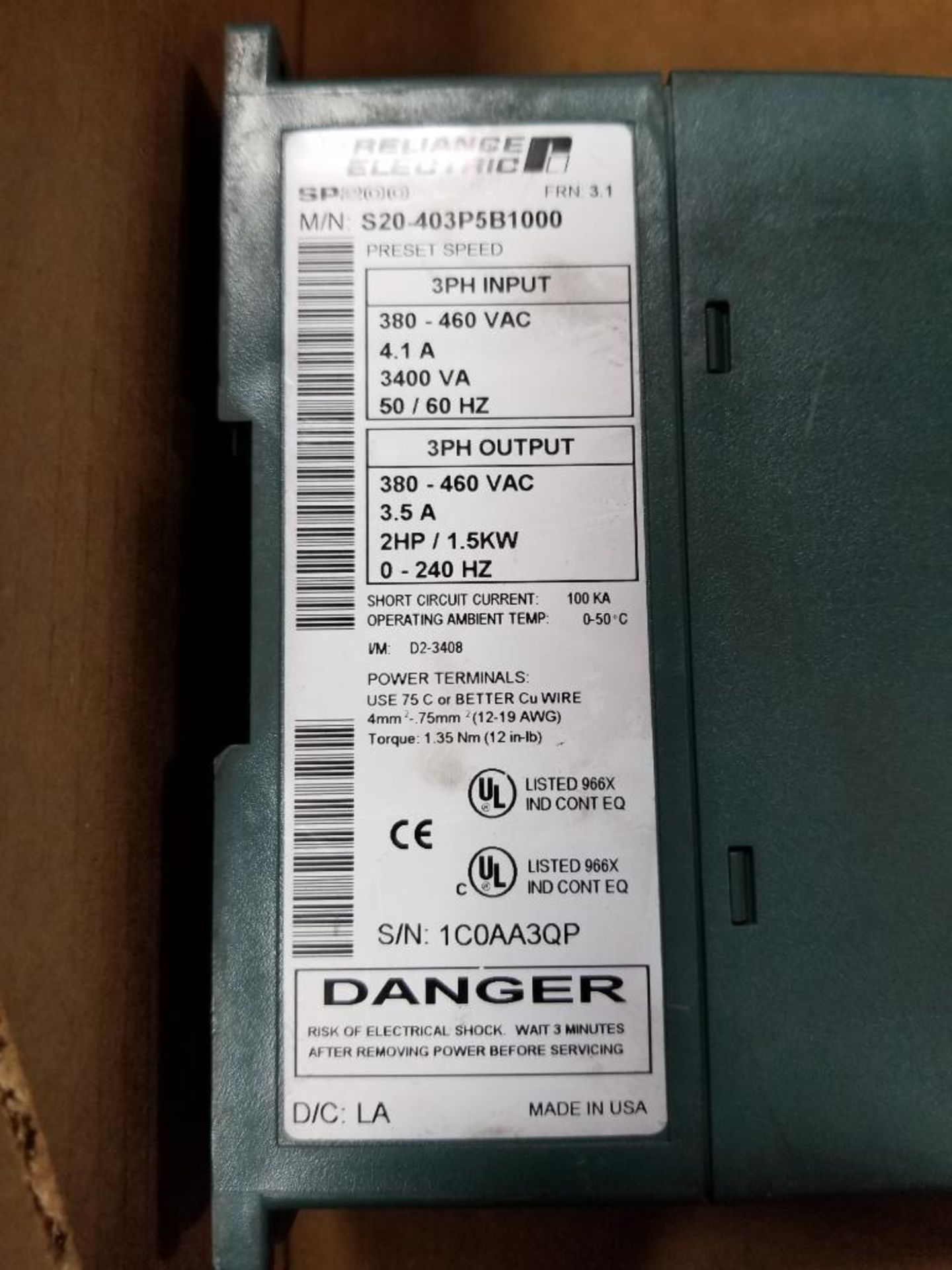 Reliance Electric SP200 AC Drive S20-403P5B1000. 2HP/1.5kW. - Image 5 of 5