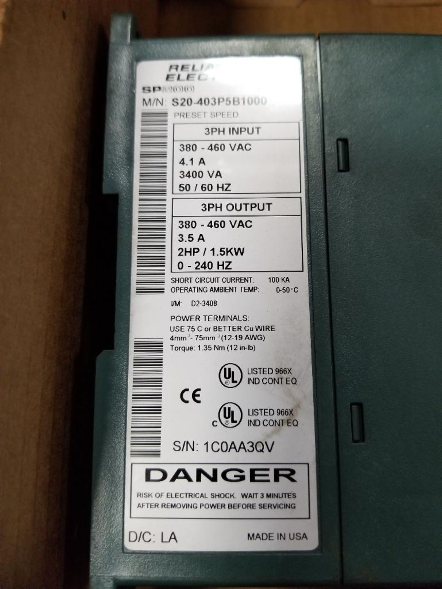 Reliance Electric SP200 AC Drive S20-403P5B1000. 2HP/1.5kW. - Image 5 of 5