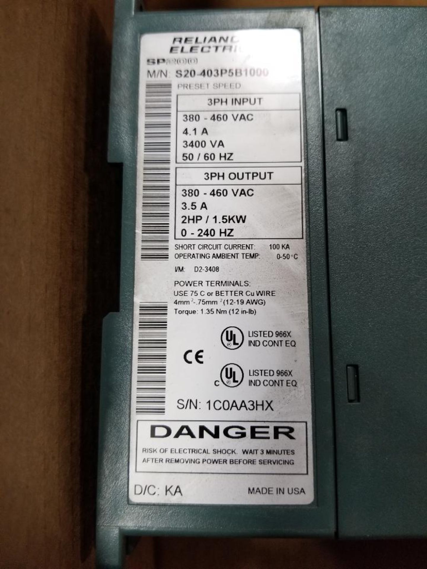 Reliance Electric SP200 AC Drive S20-403P5B1000. 2HP/1.5kW. - Image 5 of 5