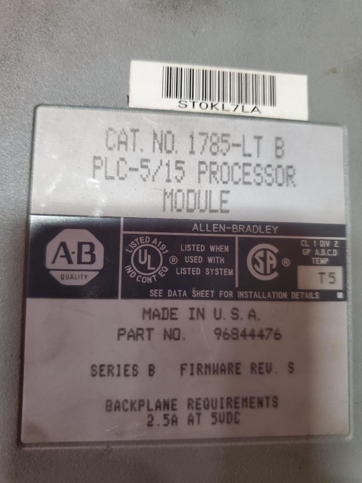 Allen Bradley 1785-LT/B PLC-5/15 Processor Module. - Image 5 of 5