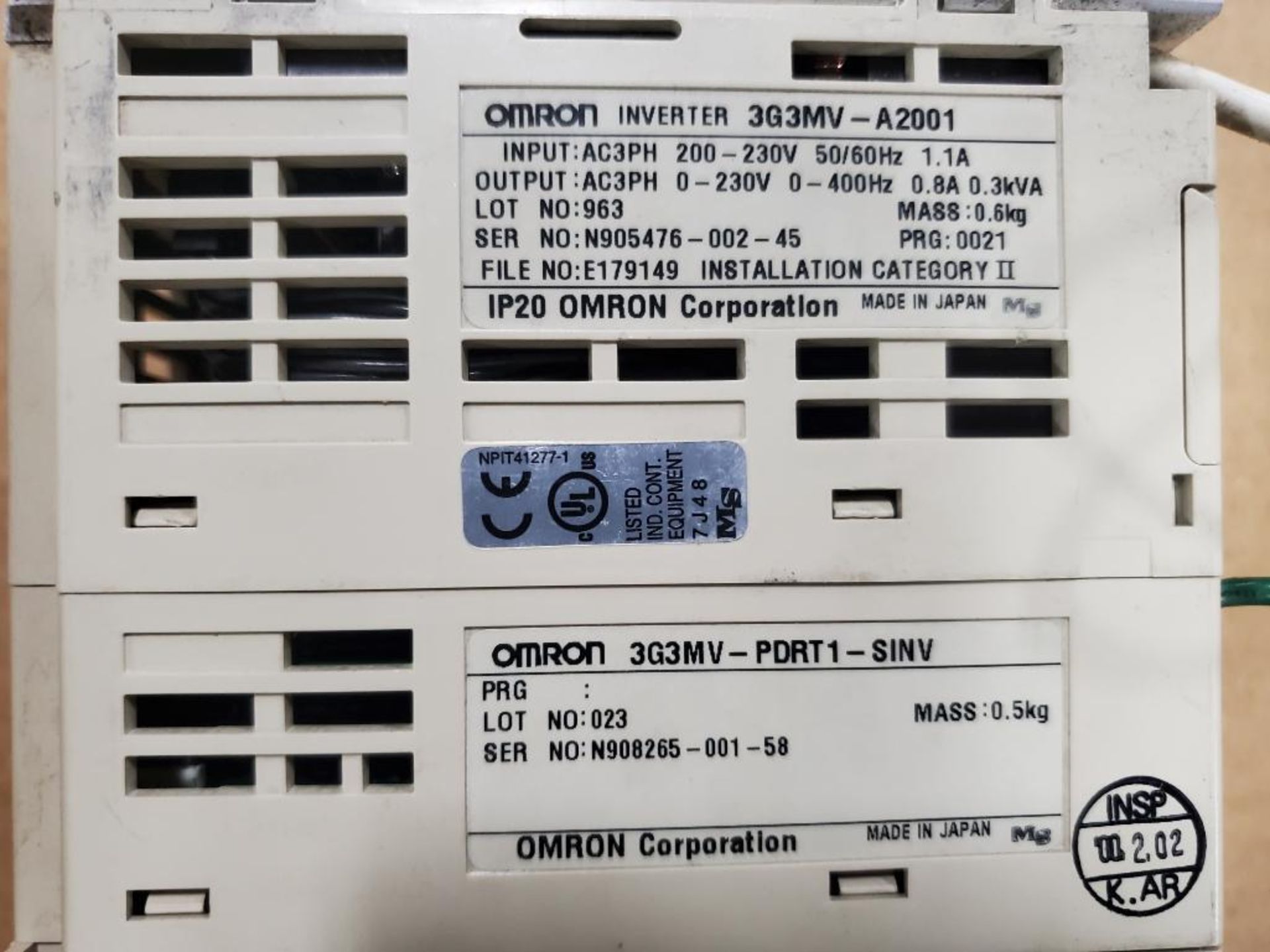 Qty 2 - Assorted Omron SYSDRIVE 3G3MV inverter drive. - Image 5 of 5