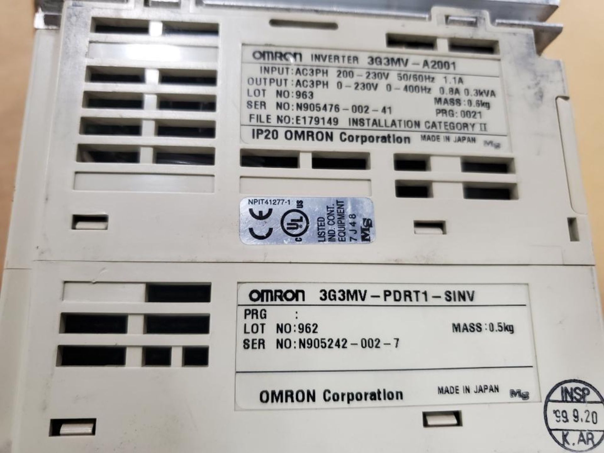 Qty 2 - Assorted Omron SYSDRIVE 3G3MV inverter drive. - Image 4 of 6