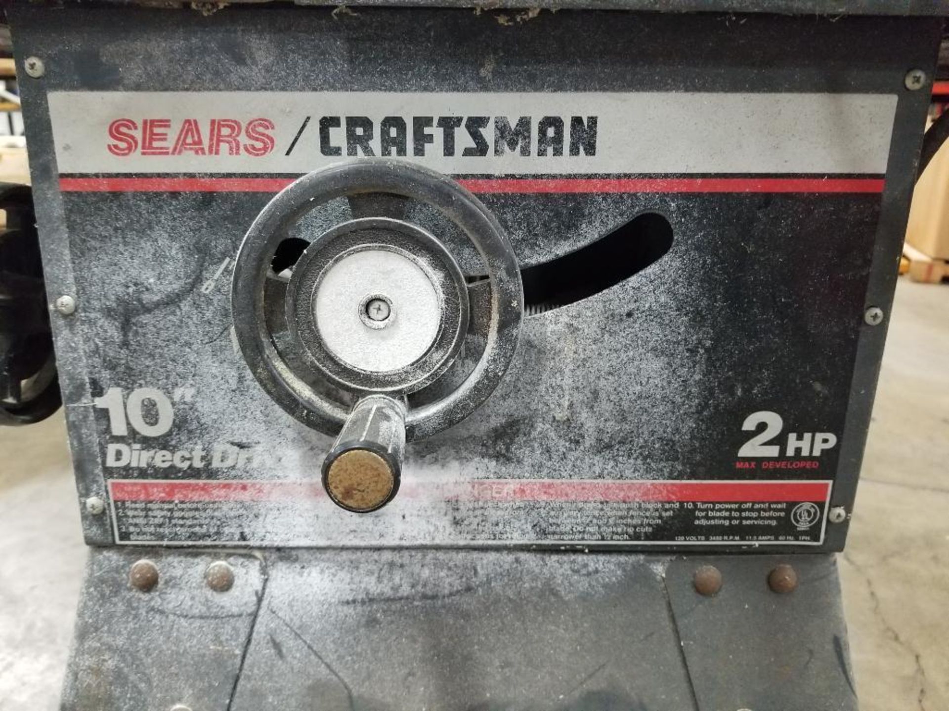 Sears Craftsman 10" direct drive 2HP table saw. 113.226880. - Image 3 of 7