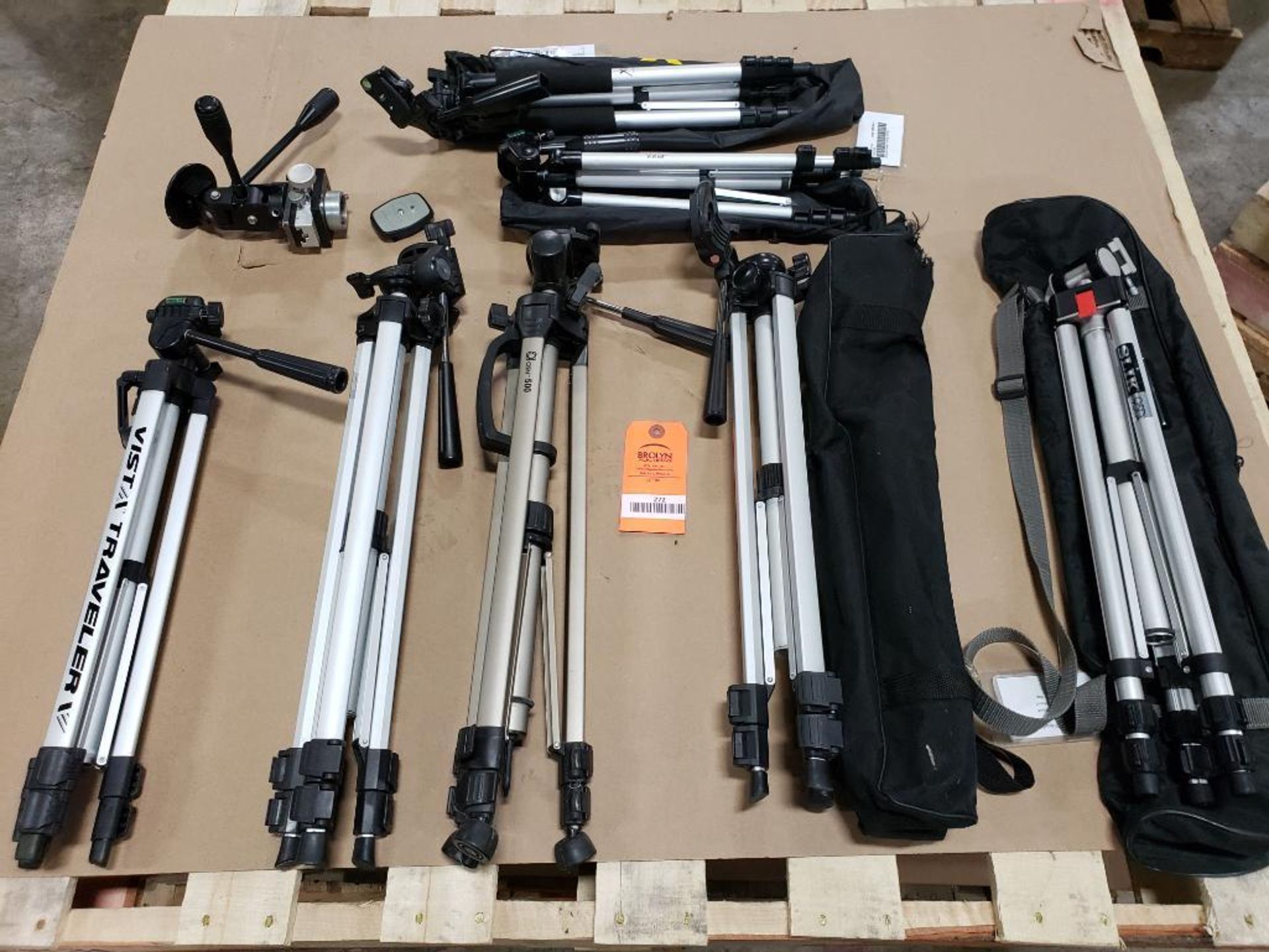 Assorted camera tripod equipment. Vista, OSN, SLIK, Vivitar.