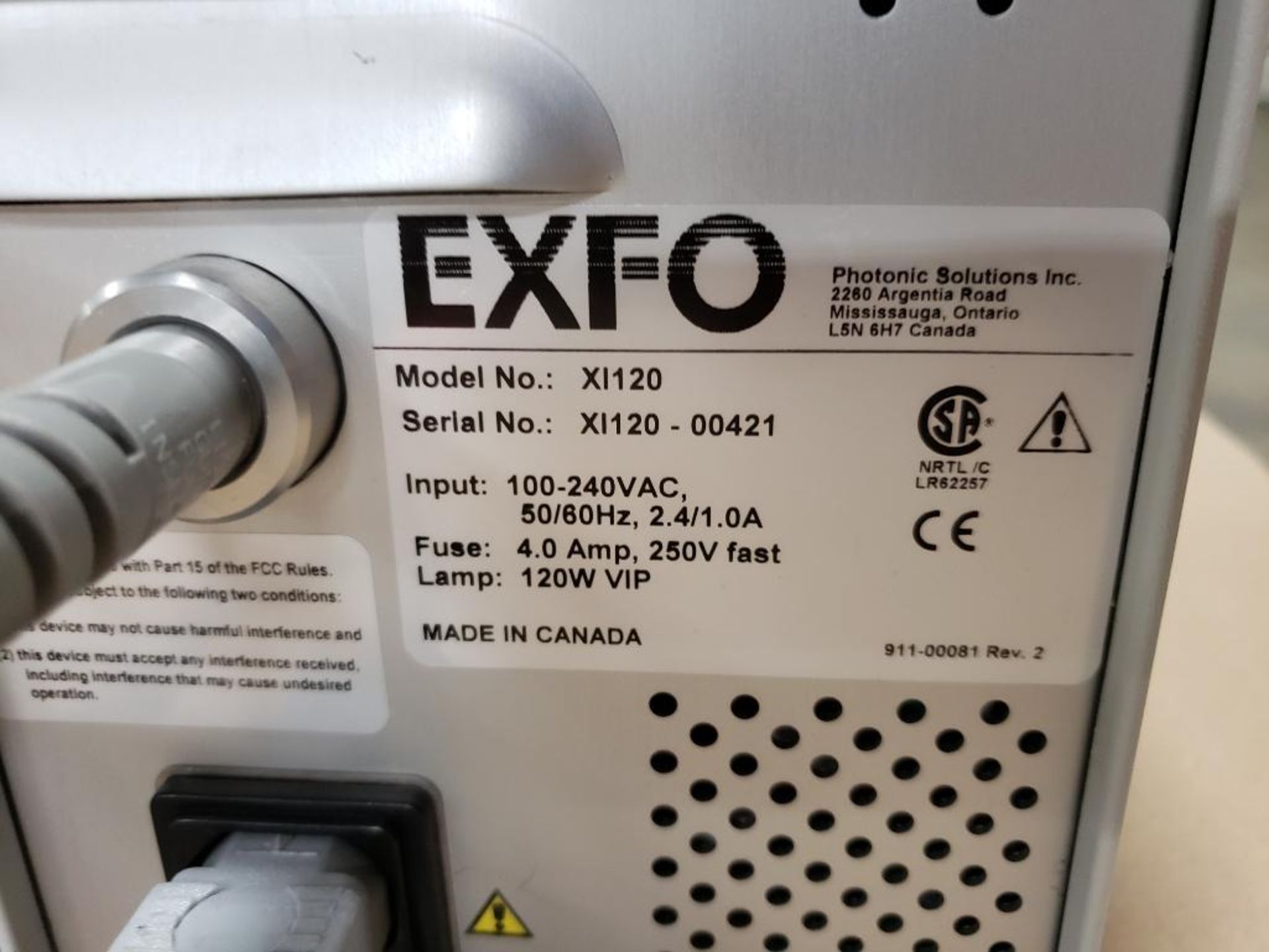 EXFO X-Cite 120 fluorescence illumination system. XL120, 100-240VAC. - Image 5 of 5