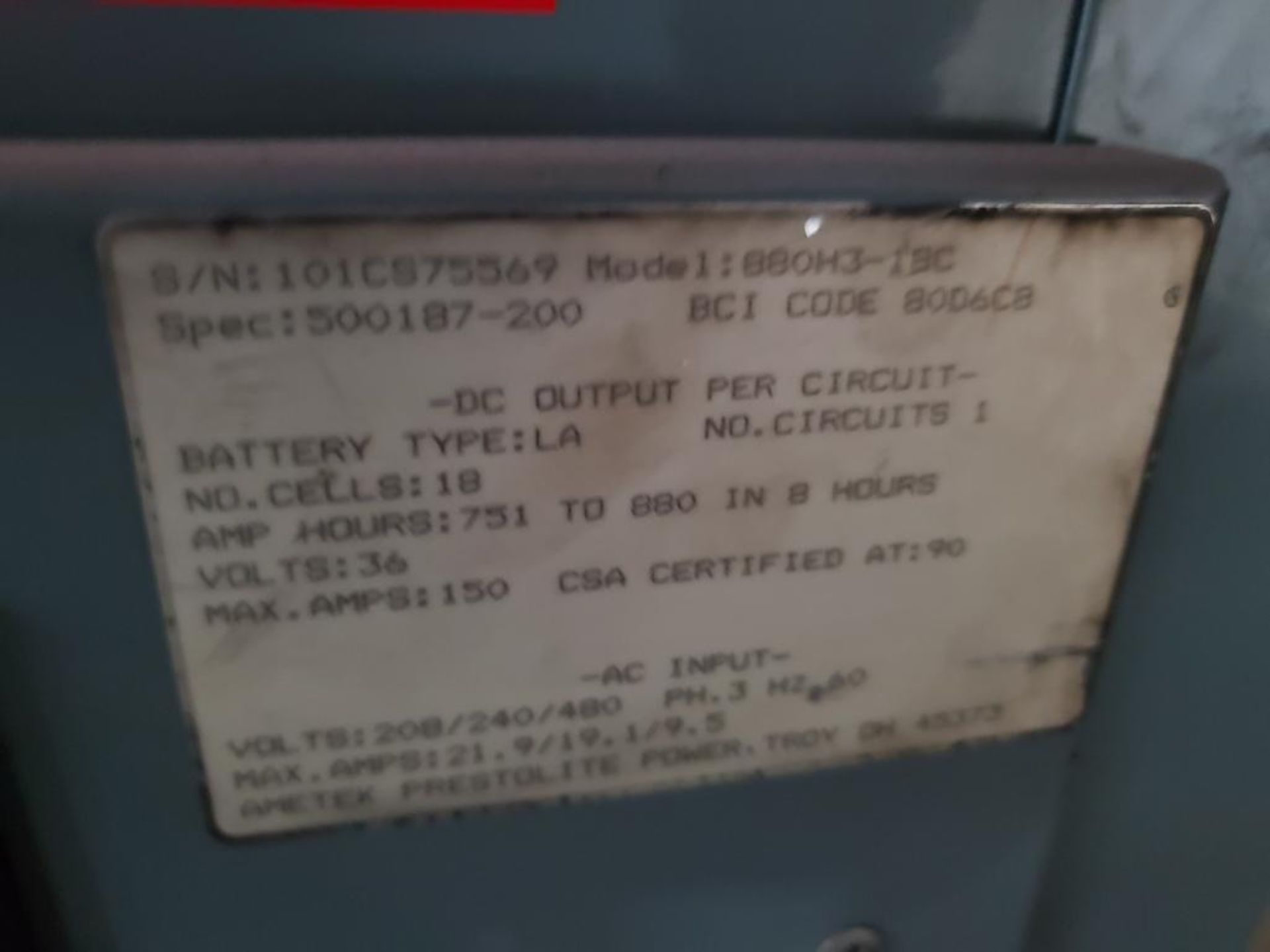 36v Battery Mate forklift charger. Model 880H3-18C. 751-880aH. 208/240/480v 3 phase. - Image 3 of 4