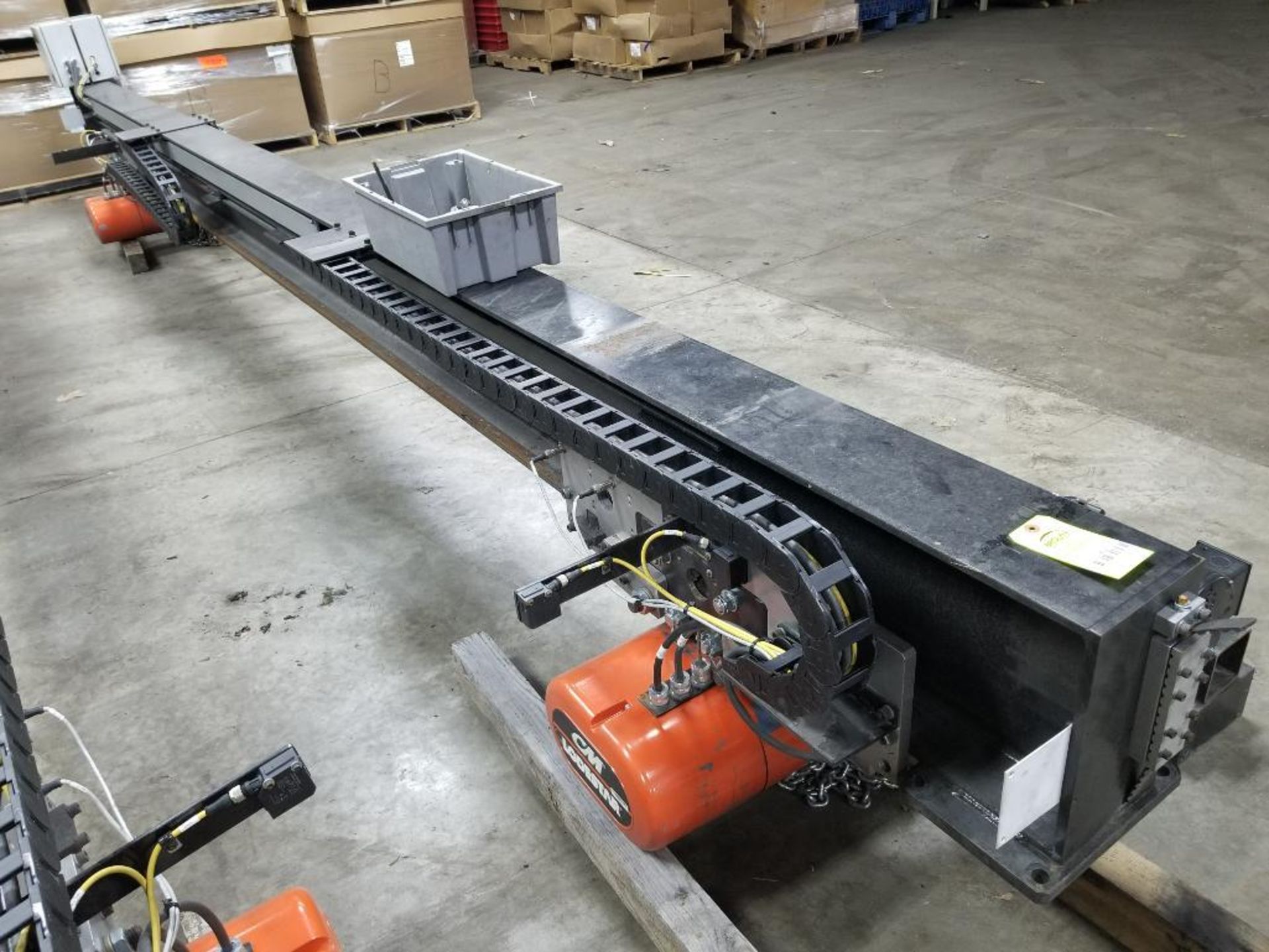 20ft CM dual 1 ton hoist crane system. 12in tall beam, 6.5in wide. Includes (2) 11'6" legs. - Image 3 of 14