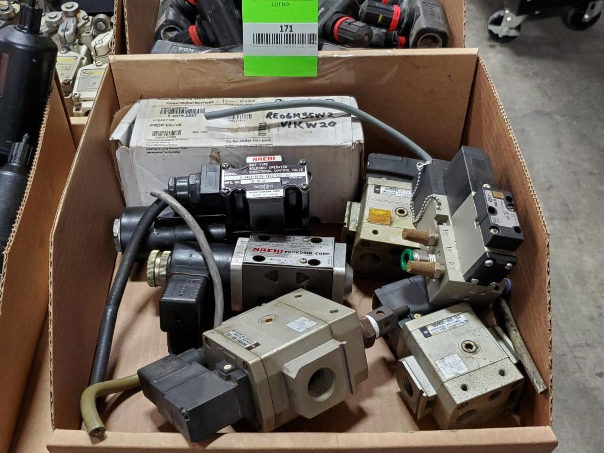 Assorted flow control solenoid valves. Nachi, SMC, Parker.