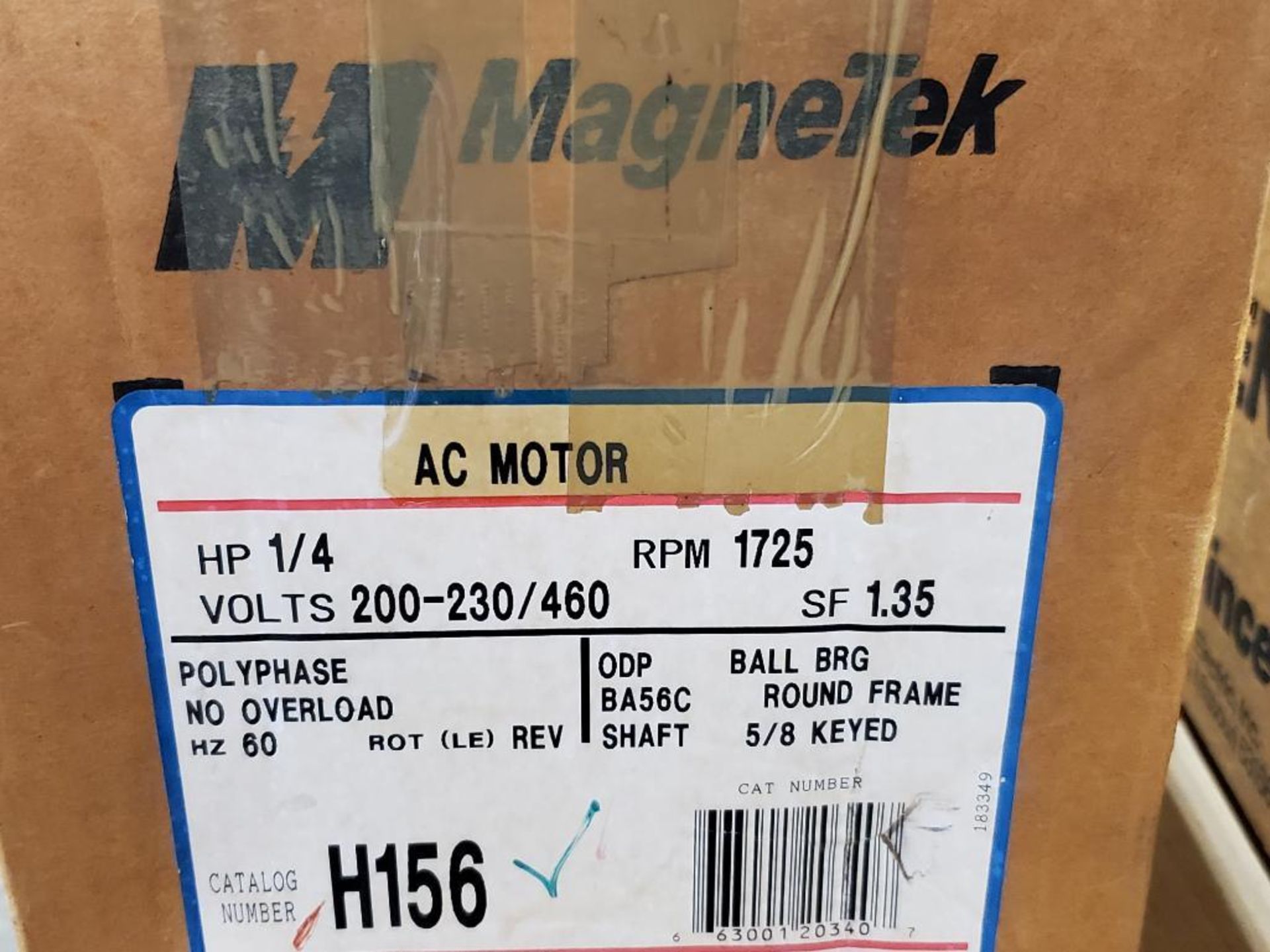 1/4HP Magnetek H156 AC motor. 200-230/460V, 1725RPM. New in box. - Image 2 of 3