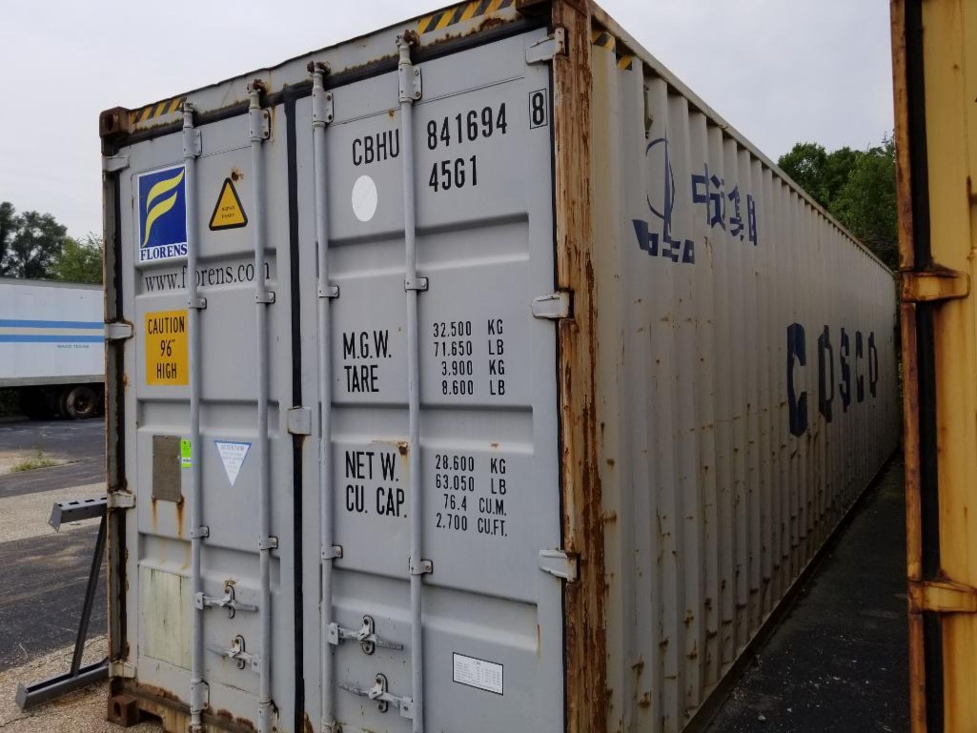2006 Storage container. 40ft length. Type CX02-41FLR. ID# CBHU841694B. Max gross weight 71,650lbs. - Image 9 of 9