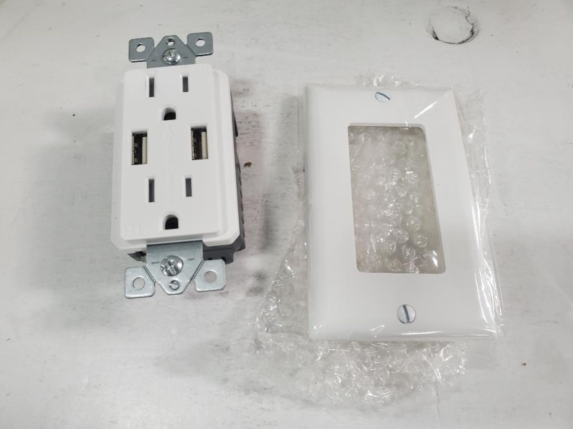Qty 120 - Magnadyne WC-501W USB / dual AC wall mount outlet. New in box.