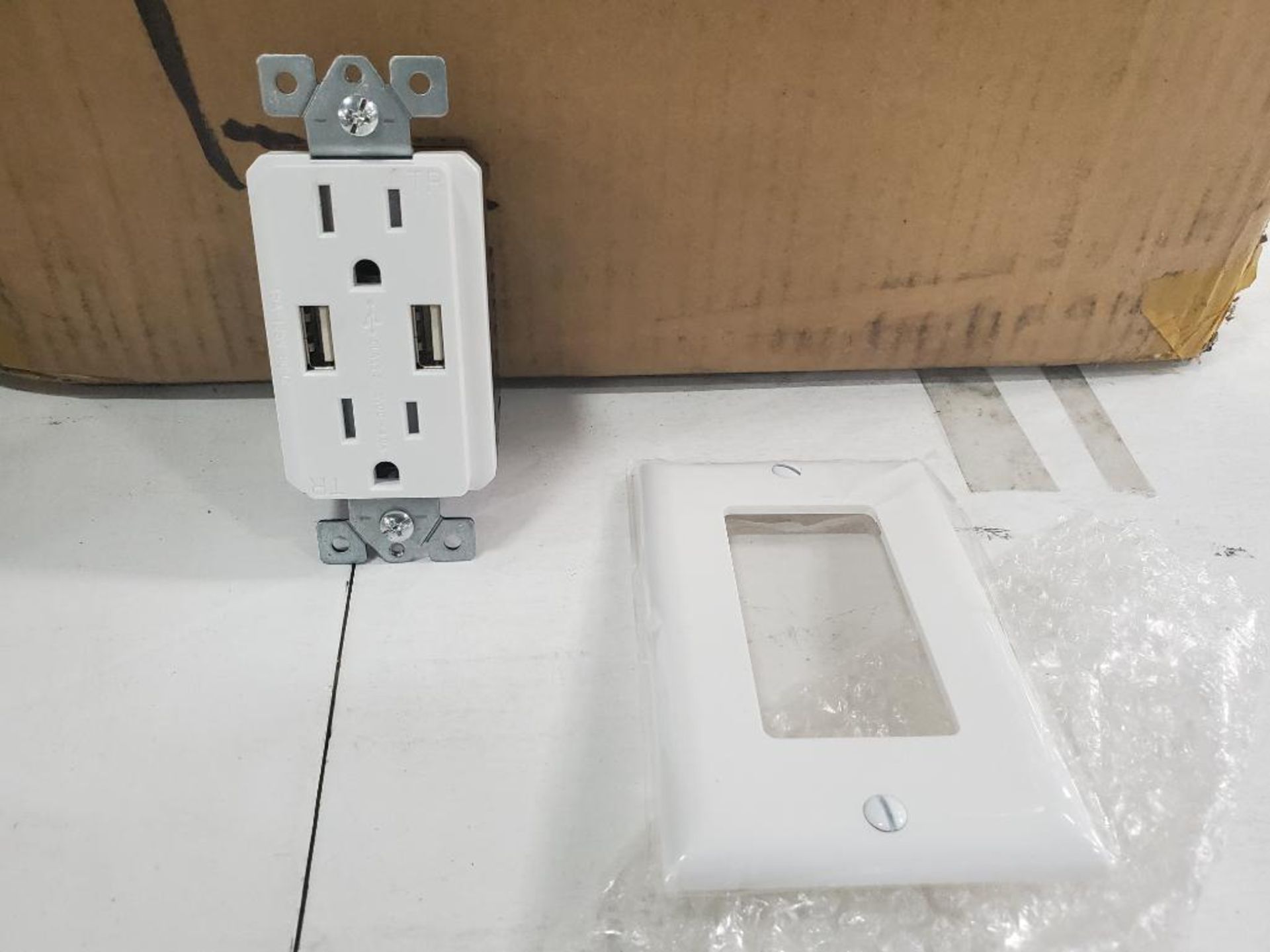 Qty 120 - Magnadyne WC-501W USB / dual AC wall mount outlet. New in box.