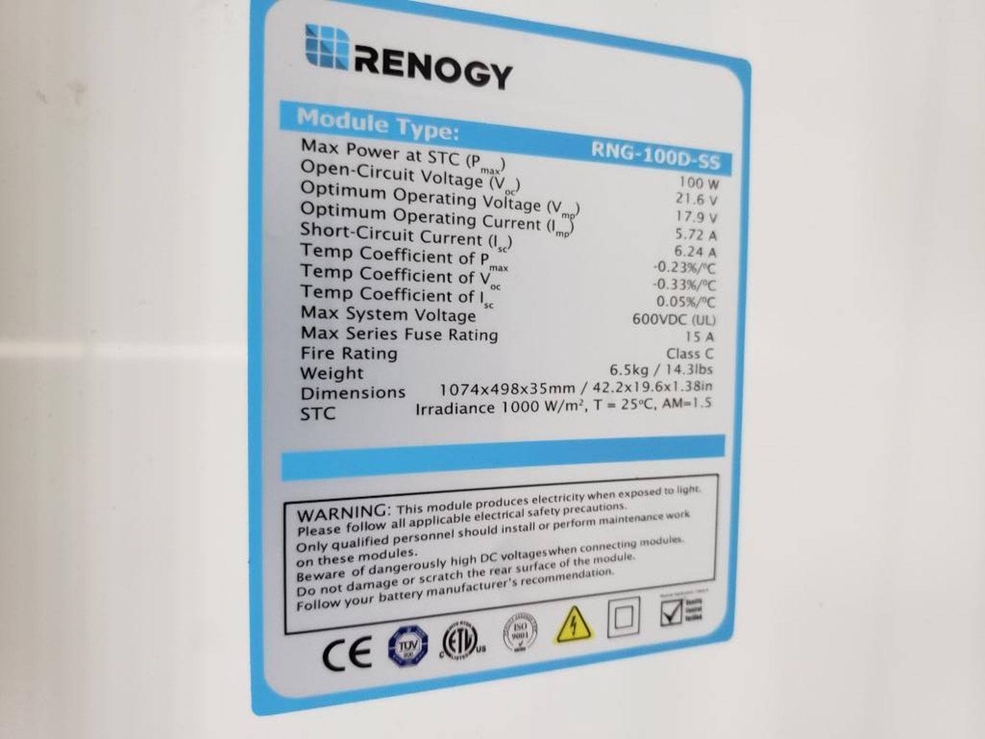 RENOGY RNG-100D-SS 100W solar panel. - Image 4 of 5