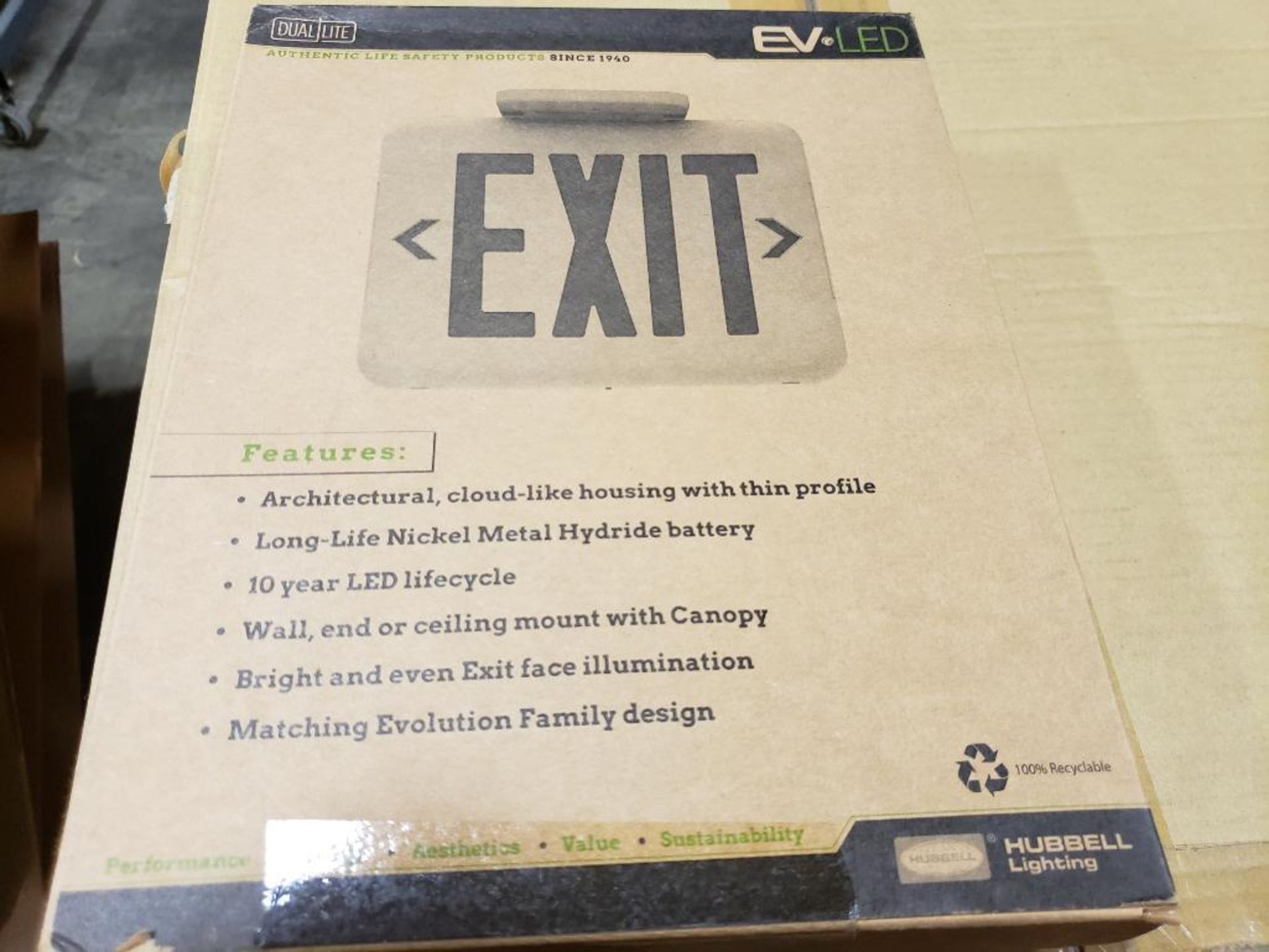 Qty 3 - Hubbell Lighting EVEUGWEI Dual-Lite EV LED exit sign. New in box. - Image 2 of 5