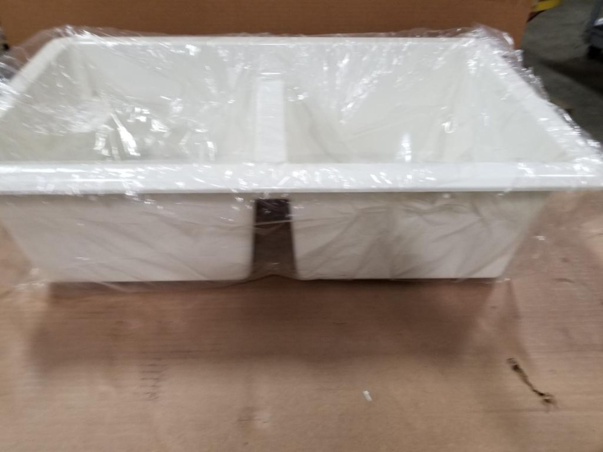 Qty 21 - 27x16 white plastic kitchen sink.