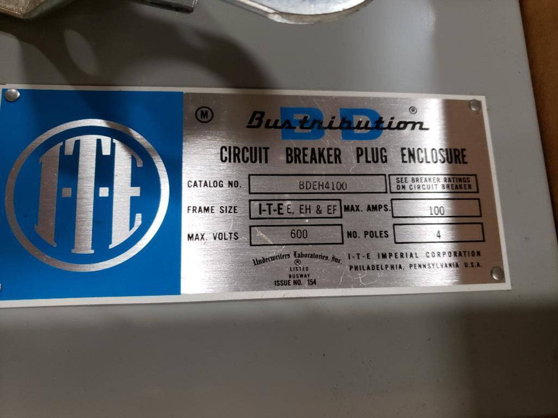 ITE BDEH-4100 100AMP circuit breaker plug enclosure. New in box. - Image 4 of 4