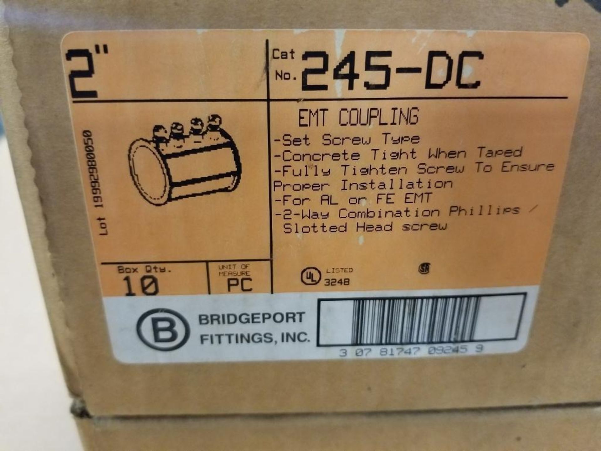 Qty 30 - Bridgeport EMT coupling. Catalog 245-DC. New in bulk box. (3 boxes of 10) - Image 4 of 5