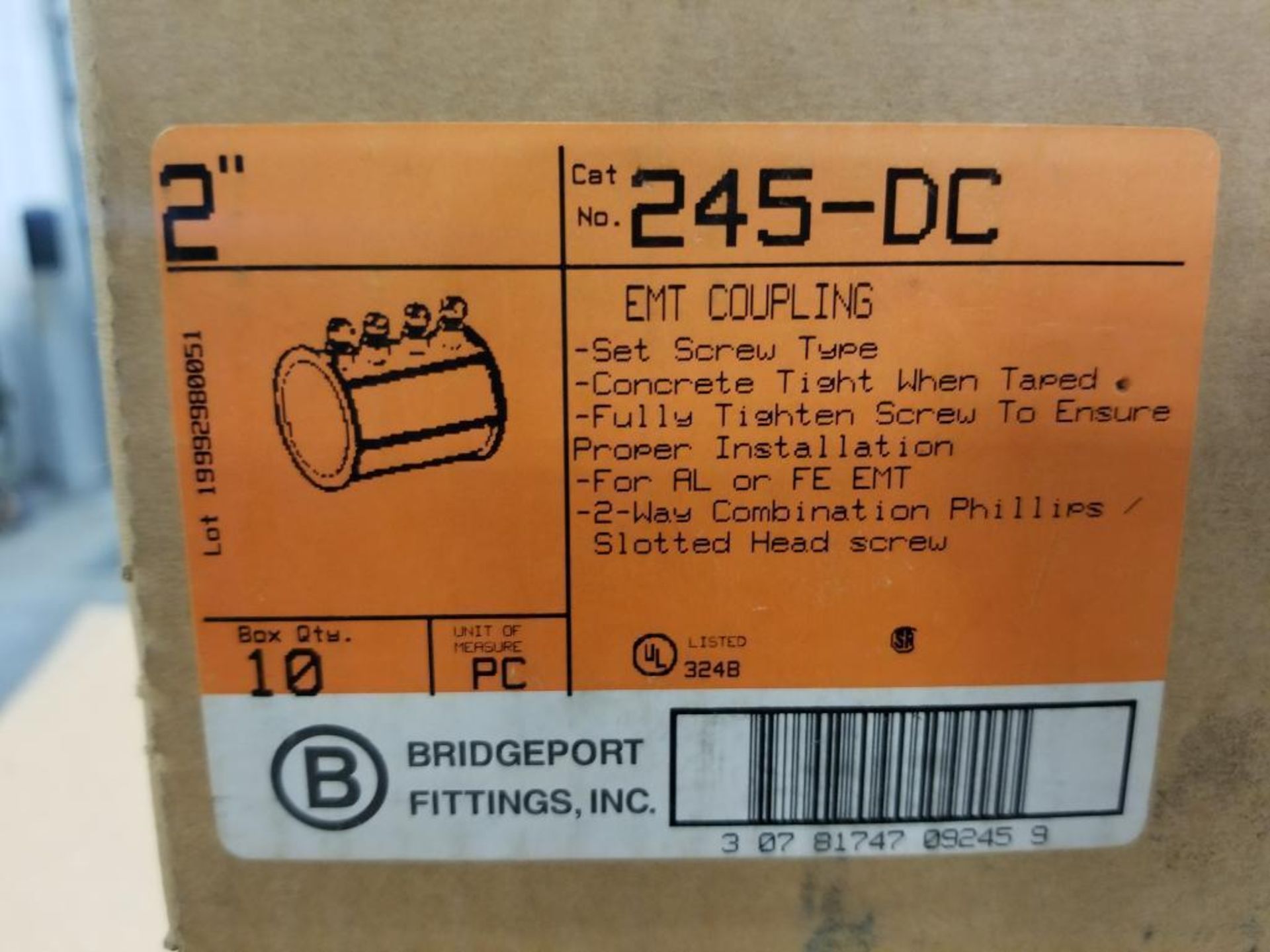 Qty 30 - Bridgeport EMT coupling. Catalog 245-DC. New in bulk box. (3 boxes of 10) - Image 3 of 5