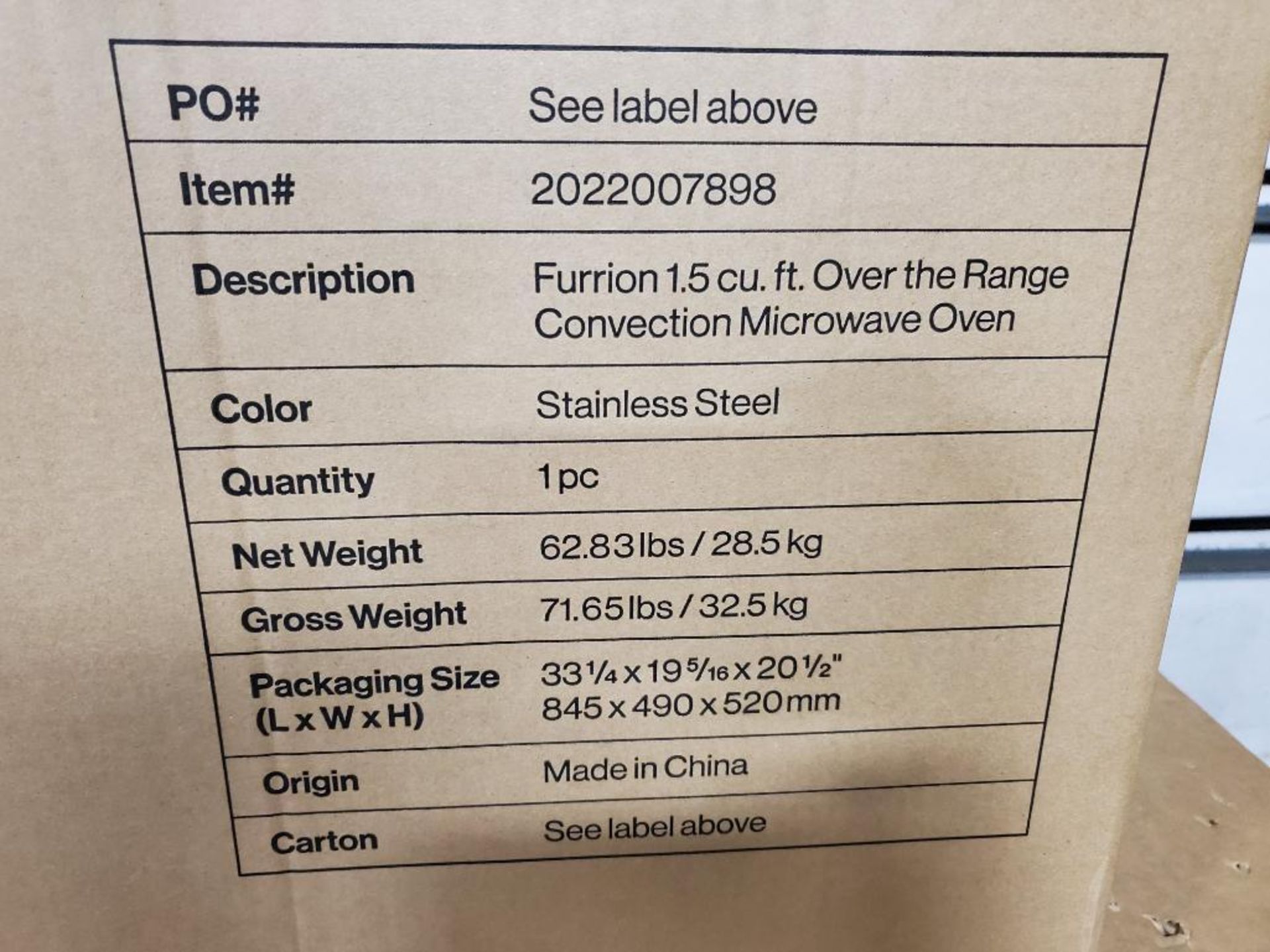 Furrion over the range convection microwave oven. For a 25 fee this