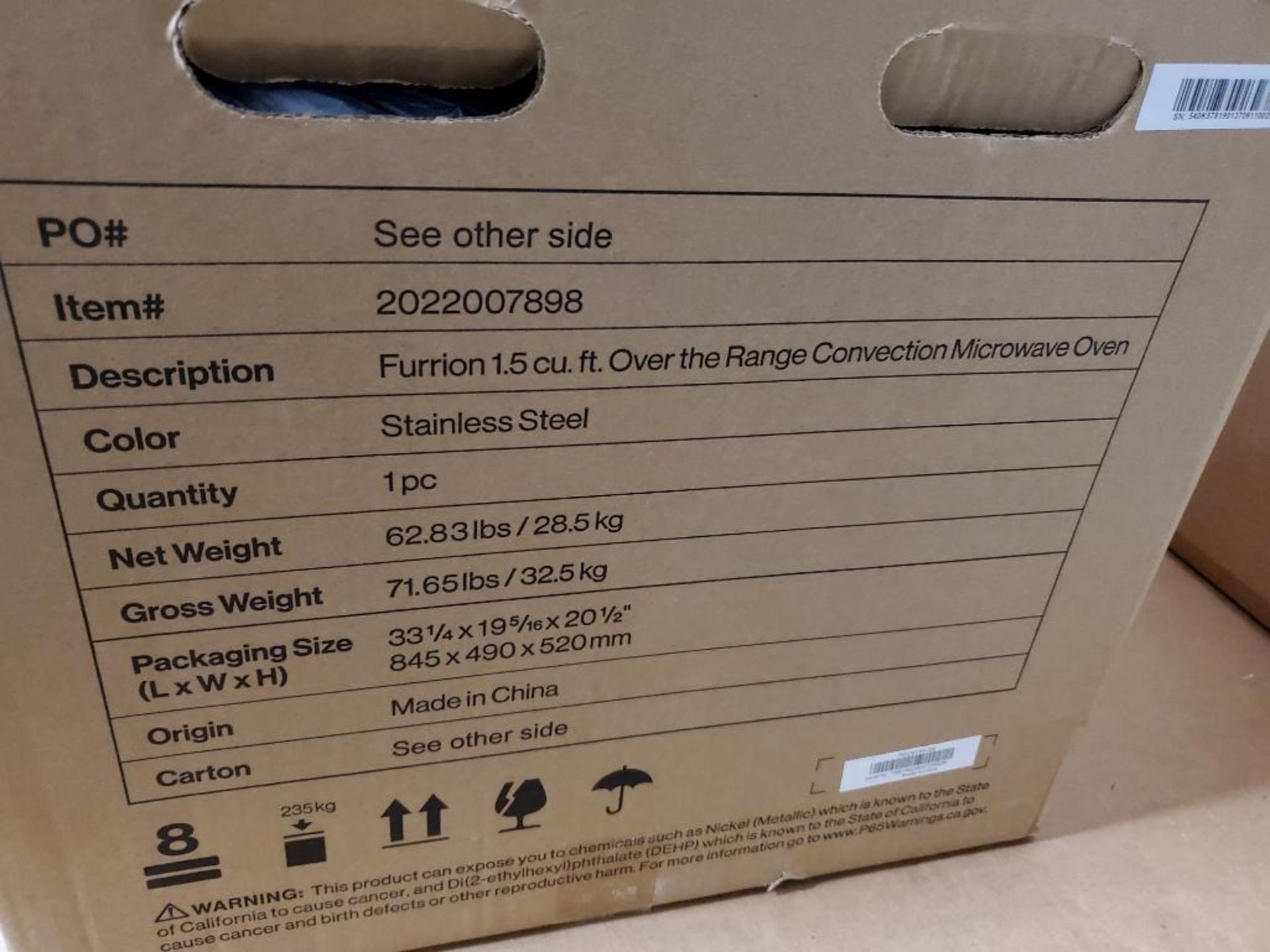 Furrion over the range convection microwave oven. For a 25 fee this