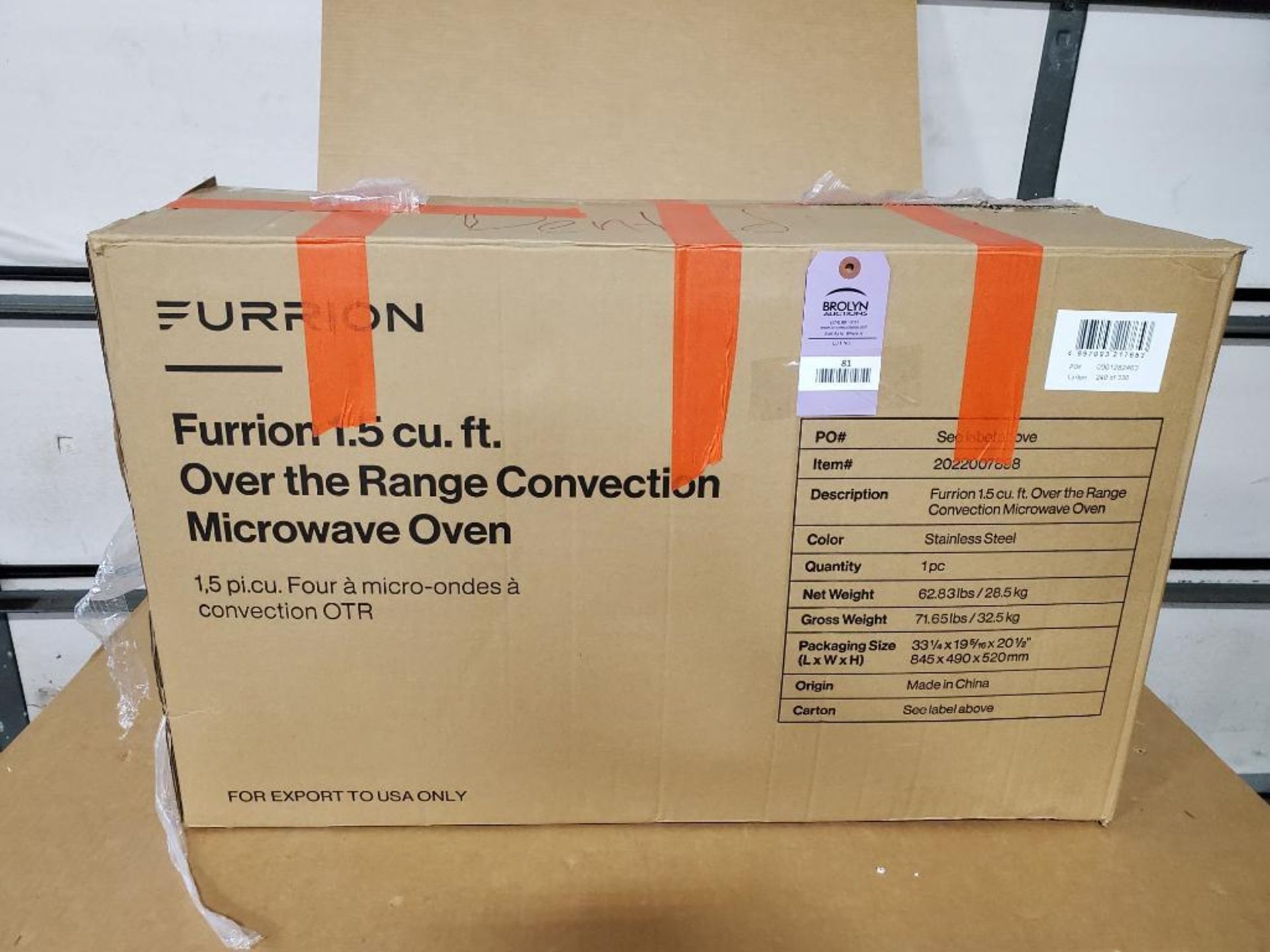 Furrion over the range convection microwave oven. For a 25 fee this
