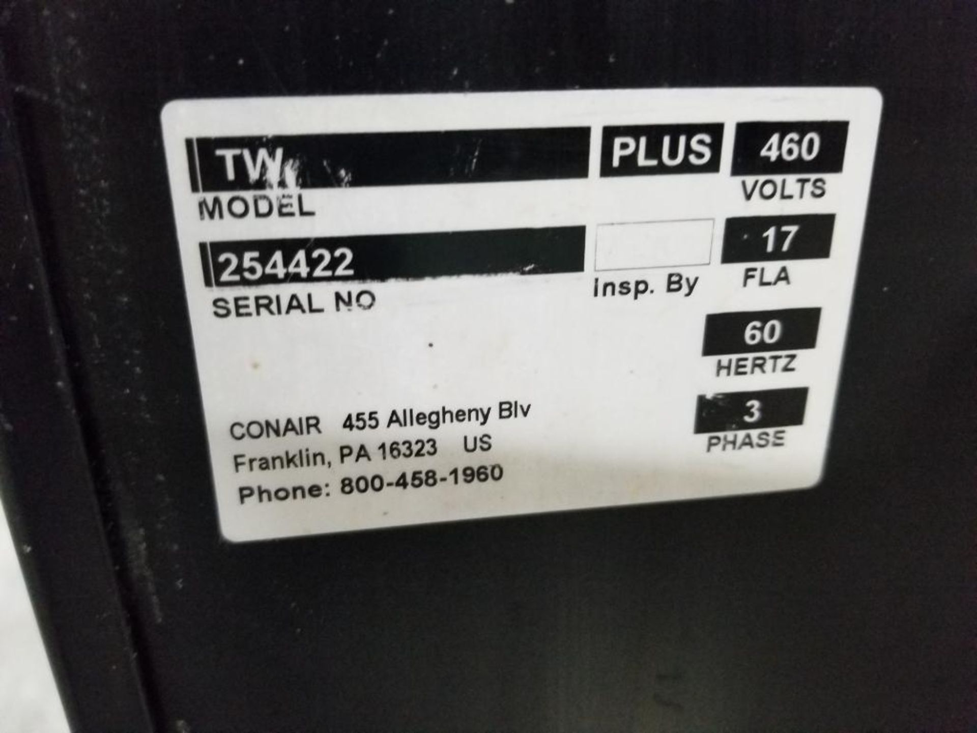 Conair Thermolator. Model TW. 460v 3 phase. TW Plus control. - Image 5 of 9