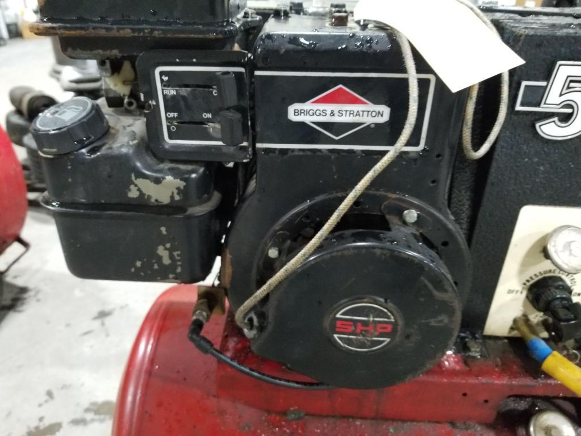 Repairable Briggs and Stratton 5hp air compressor. Needs carb and pull start. - Image 3 of 8