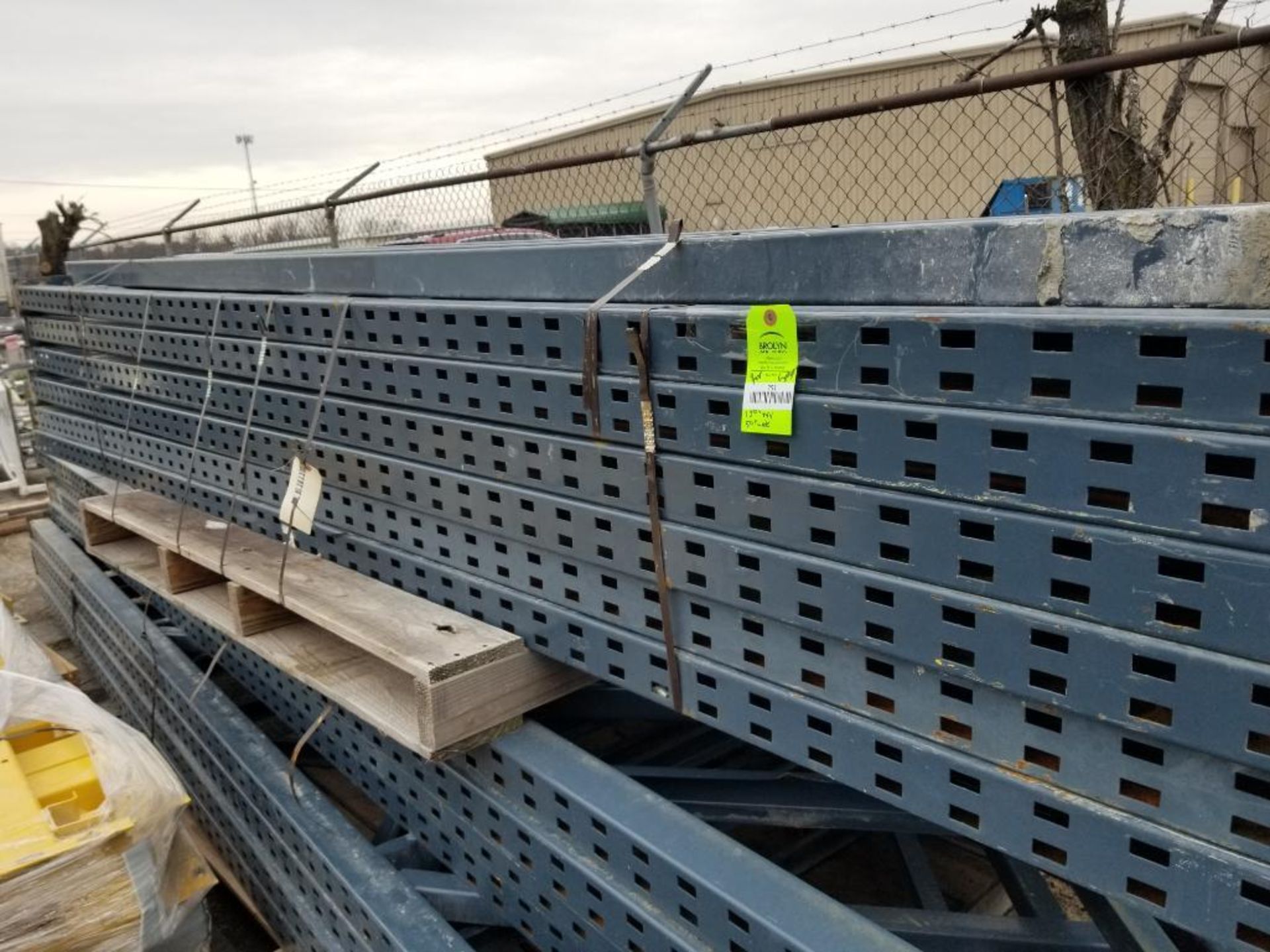 Qty 6 Pallet racking uprights and 9 posts. 150in tall x 50in wide.