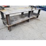 Heavy duty steel table. 120in long x 36in deep x 34in tall. (vises not included)
