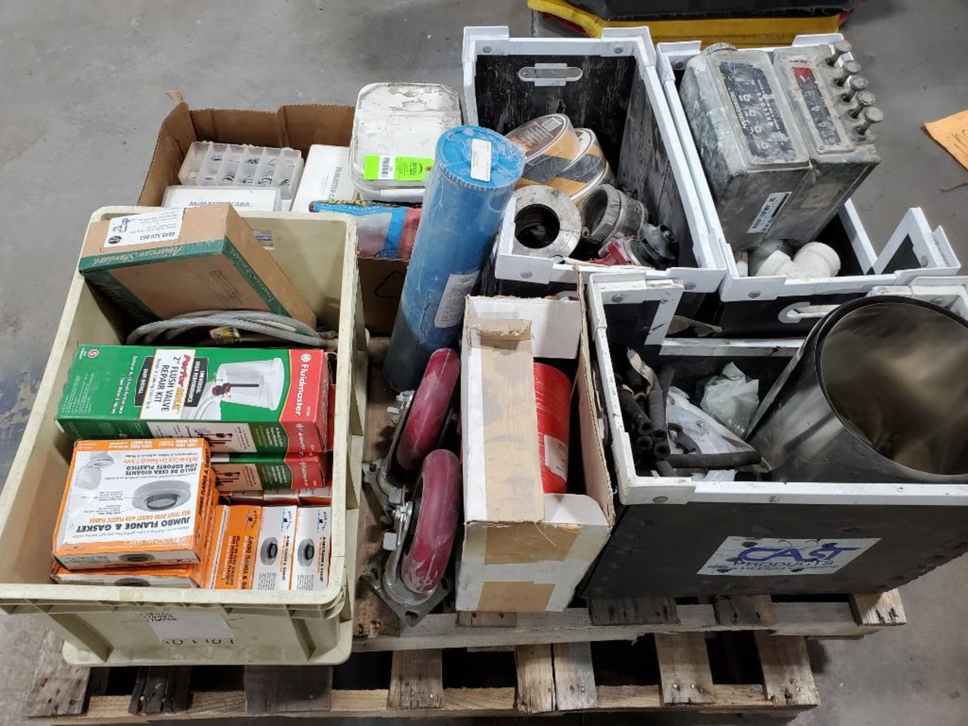 Pallet of assorted facility parts.