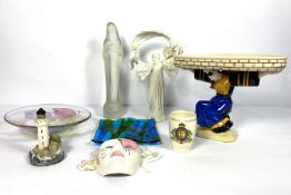 A group of decorative glass, including Vintage CSL figure of the Madonna, 38cm high; a glass slump
