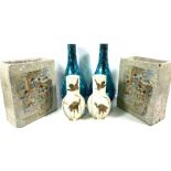 A pair of large fancy blue mirrored glass decorative vases, 45cm high; together with a pair of