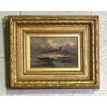 Frank Thomas Carter, Bamburgh Castle, oil on canvas, 19cm x 30cm