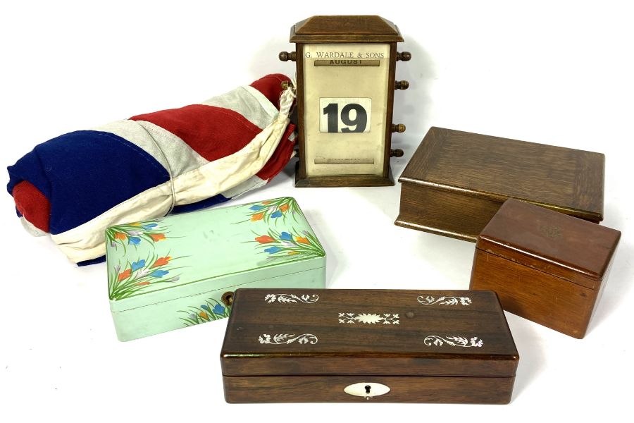 A vintage table calendar, together with four assorted decorative boxes and a union flag - Image 2 of 3
