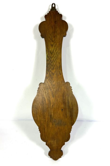 An Edwardian balloon top and inlaid mantel clock, 29cm high; And a Victorian oak cased aneroid - Image 4 of 7