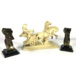 After the Antique, Roman Charioteer and horses, ‘marble’ resin; together with a pair of modern ‘