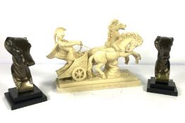 After the Antique, Roman Charioteer and horses, ‘marble’ resin; together with a pair of modern ‘
