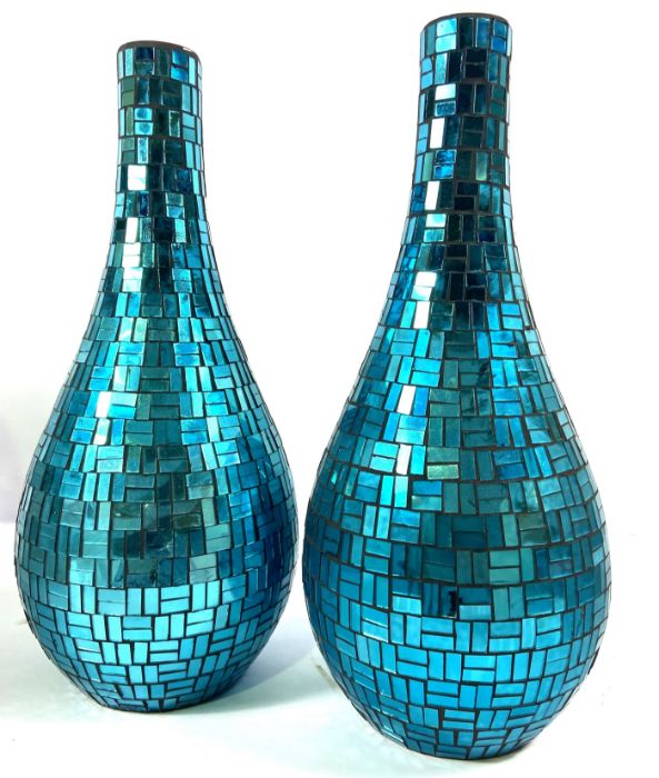 A pair of large fancy blue mirrored glass decorative vases, 45cm high; together with a pair of - Image 2 of 7