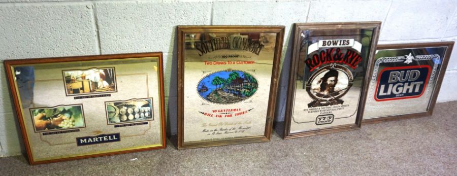 Four spirit and beer advertising mirrors, including ‘Bud Light’, ‘Bowies Rock & Rye’ and others - Image 4 of 5