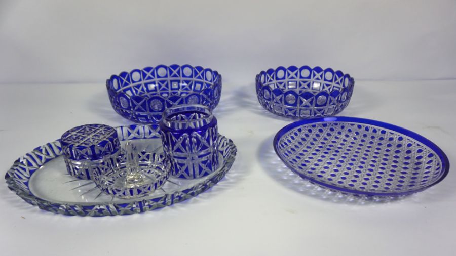 A selection of Continental blue flashed and cut crystal glassware, including two matching - Image 2 of 7