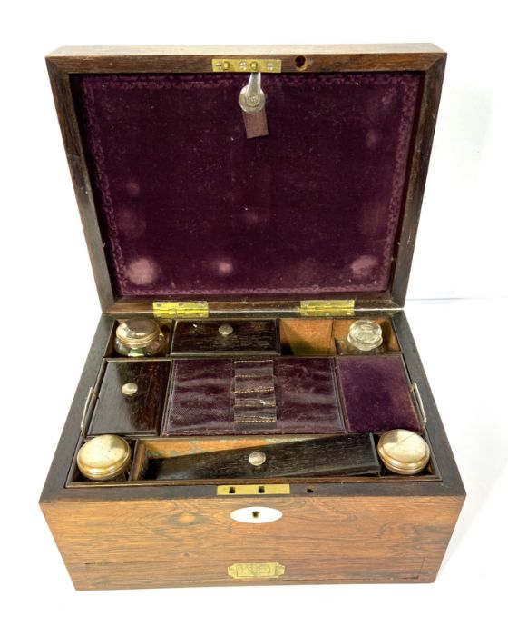 A William IV rosewood travelling box, the interior with assorted compartments and fittings for - Image 2 of 6