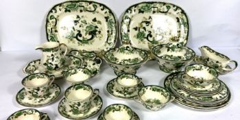 A large and comprehensive Mason’s Ironstone dinner service, Chartreuse pattern, decorated with green