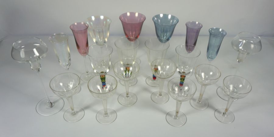 Assorted glassware, including seven pale pastel coloured glasses, a set of four goblets with - Image 3 of 3