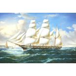 British School, 20th/21st Century, Tea Clipper under sail, oil on canvas, unsigned, 60cm x 90cm