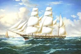 British School, 20th/21st Century, Tea Clipper under sail, oil on canvas, unsigned, 60cm x 90cm